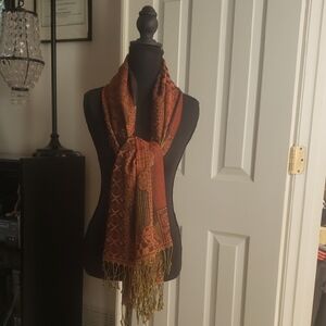 Elegant Orange and Brown Paisley Jacquard Shawl/Wrap/Scarf with Fringe  -  NWT